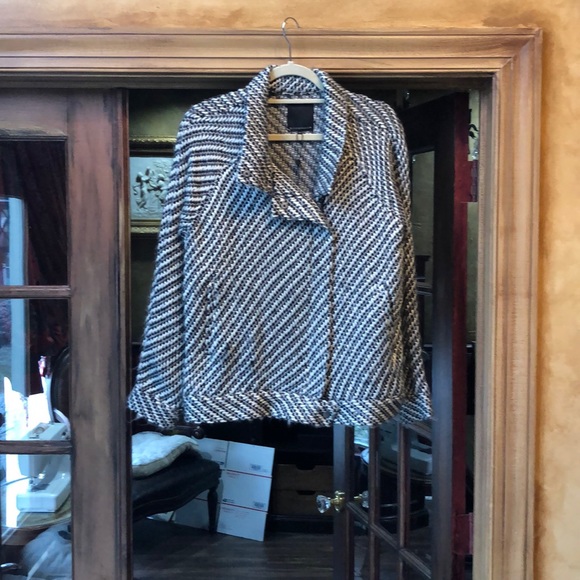 Anthropologie  black & white Stripe Moto Jacket M - Picture 5 of 7